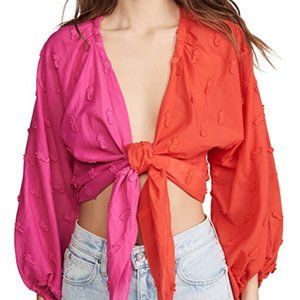 Farm Rio Colorblock Pineapple Blouse - Hot Pink & Orange Size XS